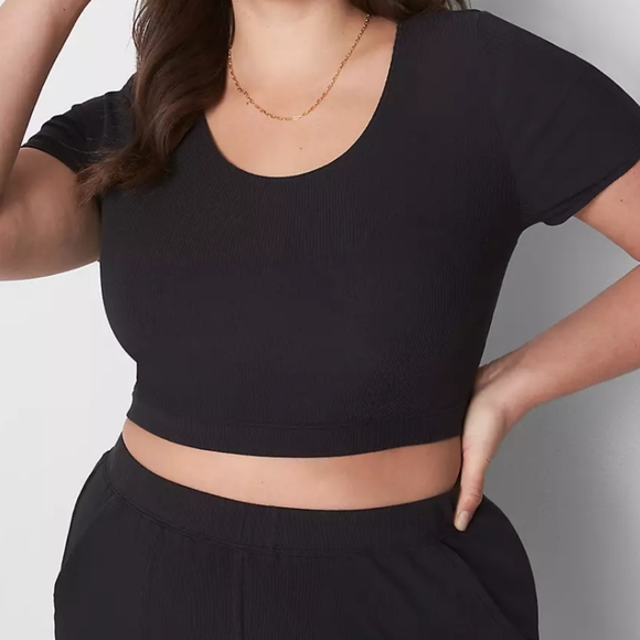 Lane Bryant Black Ribbed Crop Top - Picture 1 of 6